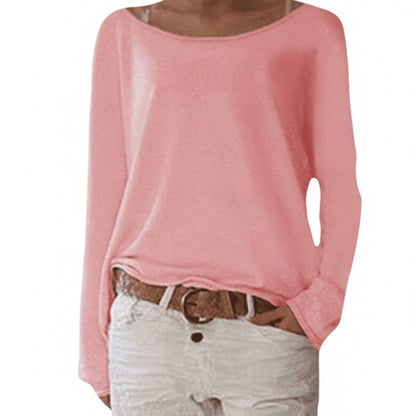 Women's Long Sleeve Top with Round Neck and Relaxed Fit