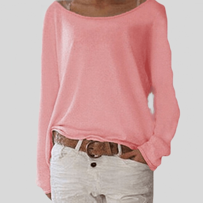 Women's Long Sleeve Top with Round Neck and Relaxed Fit