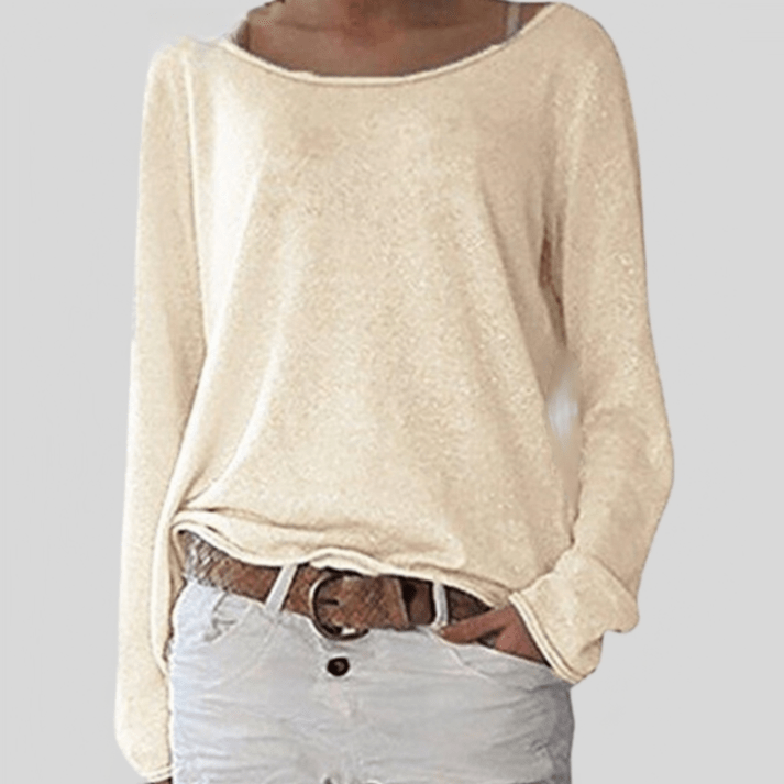 Women's Long Sleeve Top with Round Neck and Relaxed Fit