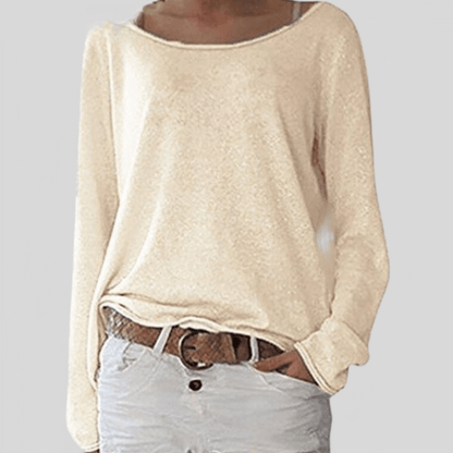 Women's Long Sleeve Top with Round Neck and Relaxed Fit