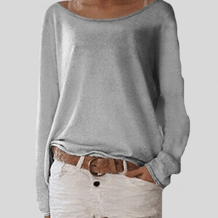 Women's Long Sleeve Top with Round Neck and Relaxed Fit