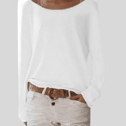 Women's Long Sleeve Top with Round Neck and Relaxed Fit