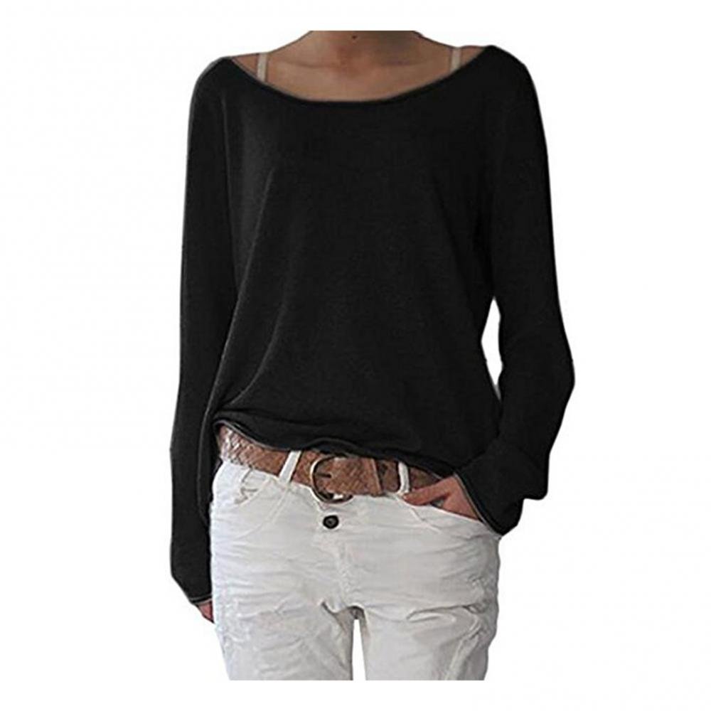 Women's Long Sleeve Top with Round Neck and Relaxed Fit