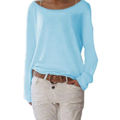 Women's Long Sleeve Top with Round Neck and Relaxed Fit