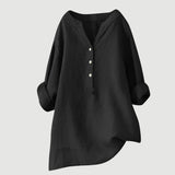 Women's Long Sleeve V-Neck Blouse with Button Front and Asymmetric Hem
