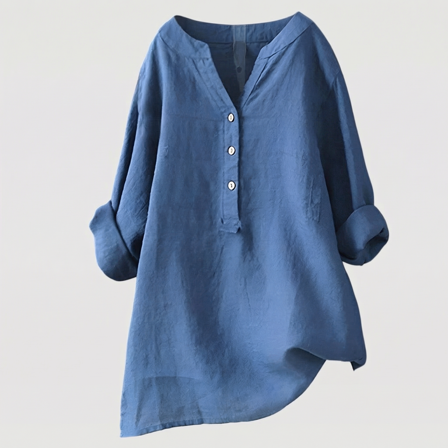 Women's Long Sleeve V-Neck Blouse with Button Front and Asymmetric Hem