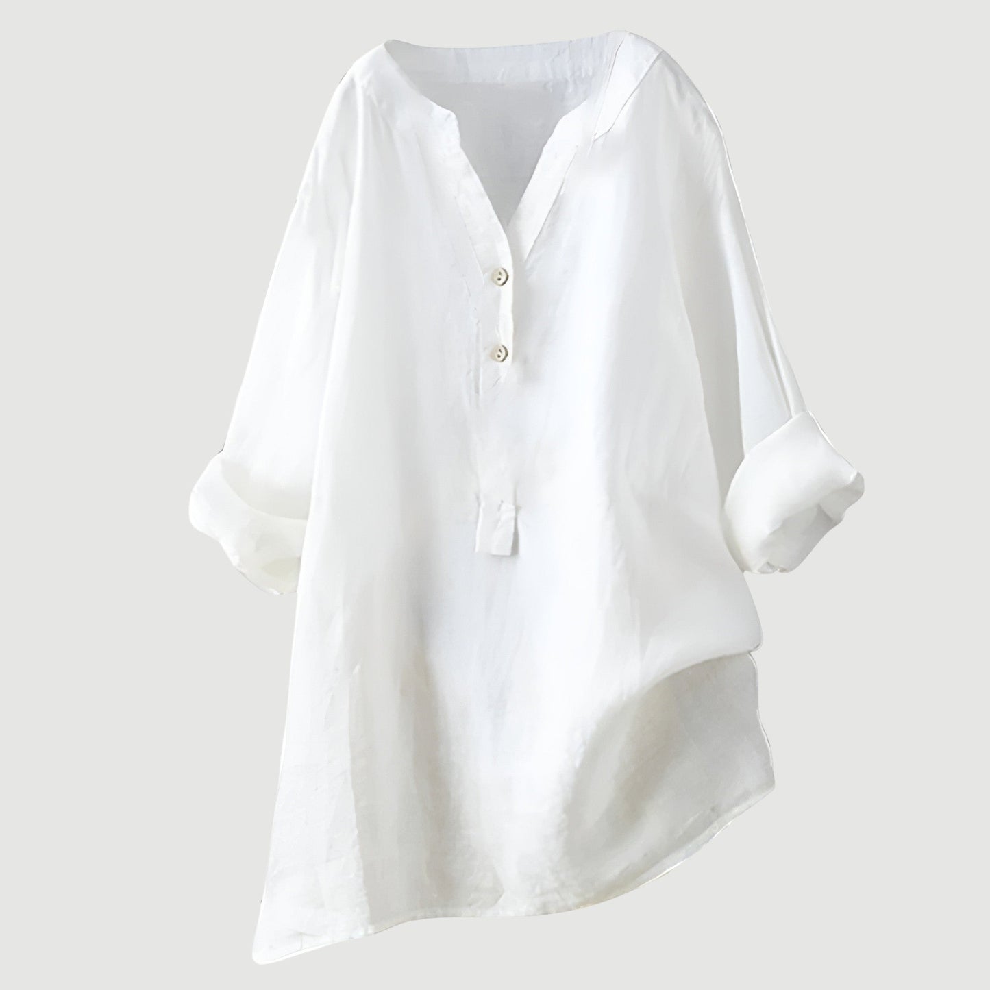 Women's Long Sleeve V-Neck Blouse with Button Front and Asymmetric Hem