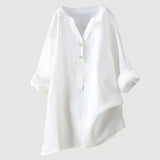 Women's Long Sleeve V-Neck Blouse with Button Front and Asymmetric Hem