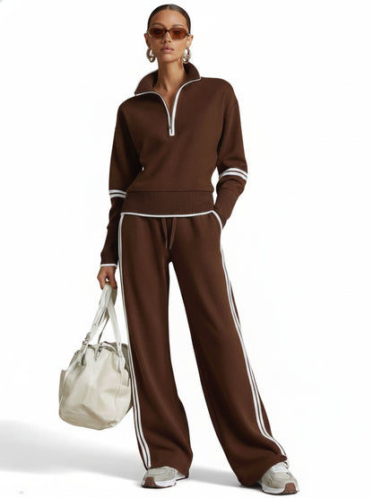 Women's Lounge Set with Half-Zip Pullover and Wide-Leg Pants