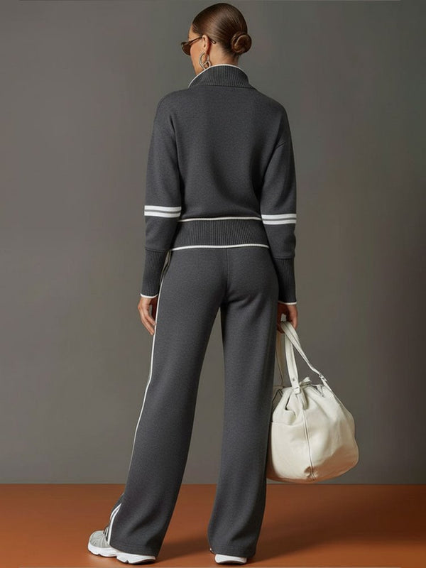 Women's Lounge Set with Half-Zip Pullover and Wide-Leg Pants