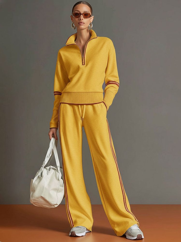 Women's Lounge Set with Half-Zip Pullover and Wide-Leg Pants