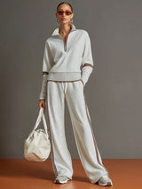 Women's Lounge Set with Half-Zip Pullover and Wide-Leg Pants