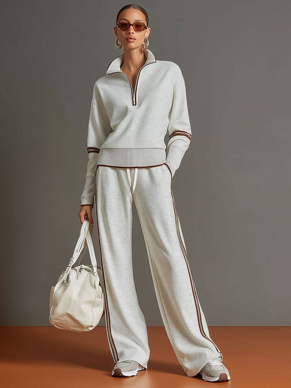 Women's Lounge Set with Half-Zip Pullover and Wide-Leg Pants