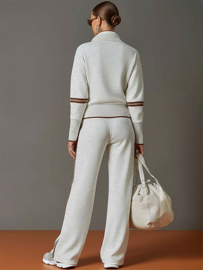 Women's Lounge Set with Half-Zip Pullover and Wide-Leg Pants