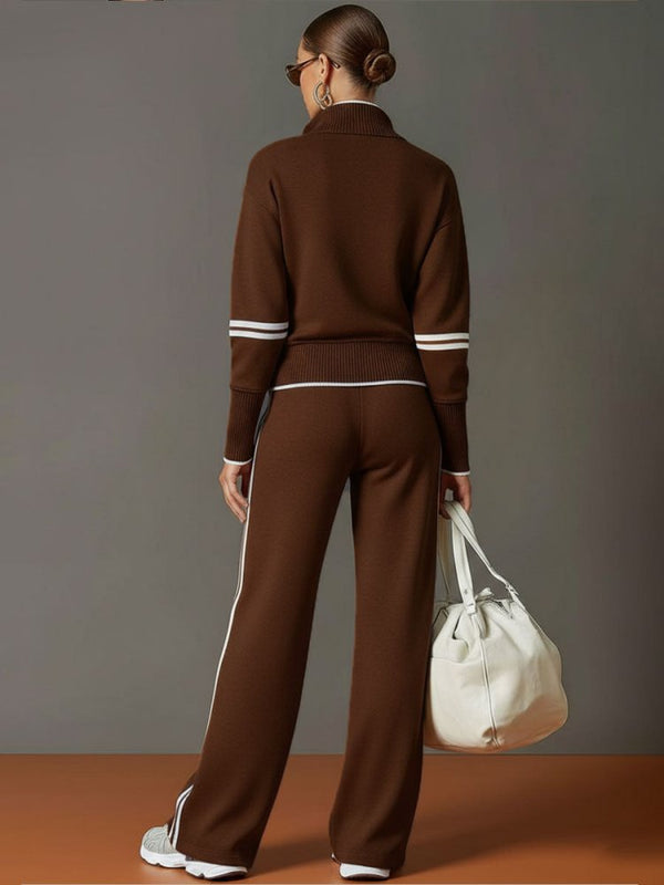 Women's Lounge Set with Half-Zip Pullover and Wide-Leg Pants