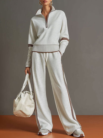 Women's Lounge Set with Half-Zip Pullover and Wide-Leg Pants