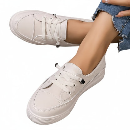 Women's Low Profile Lace-Up Flat Sneakers with Round Toe