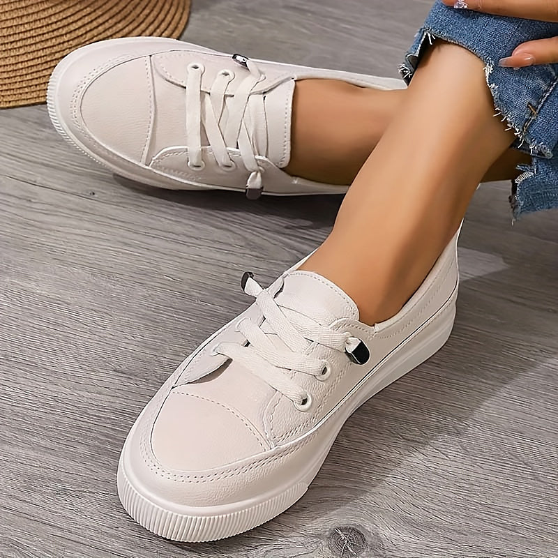 Women's Low Profile Lace-Up Flat Sneakers with Round Toe