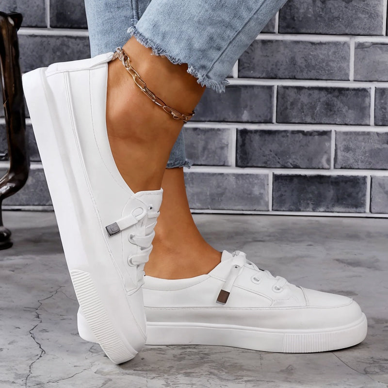 Women's Low Profile Lace-Up Flat Sneakers with Round Toe