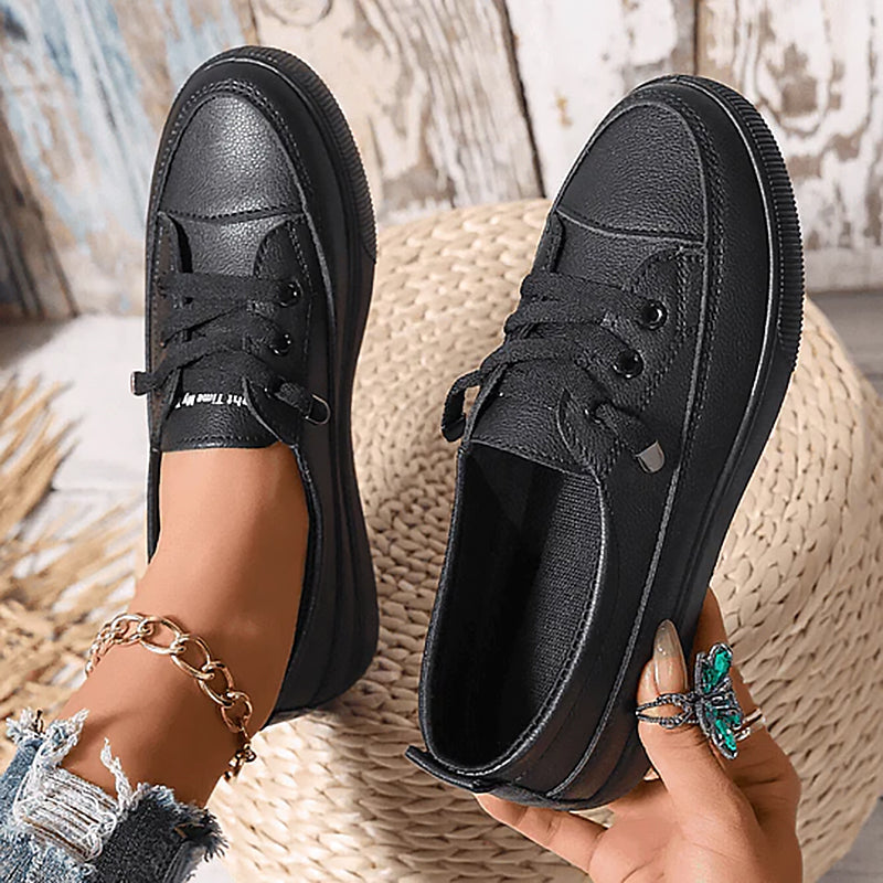 Women's Low Profile Lace-Up Flat Sneakers with Round Toe