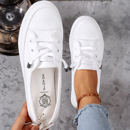 Women's Low Profile Lace-Up Flat Sneakers with Round Toe