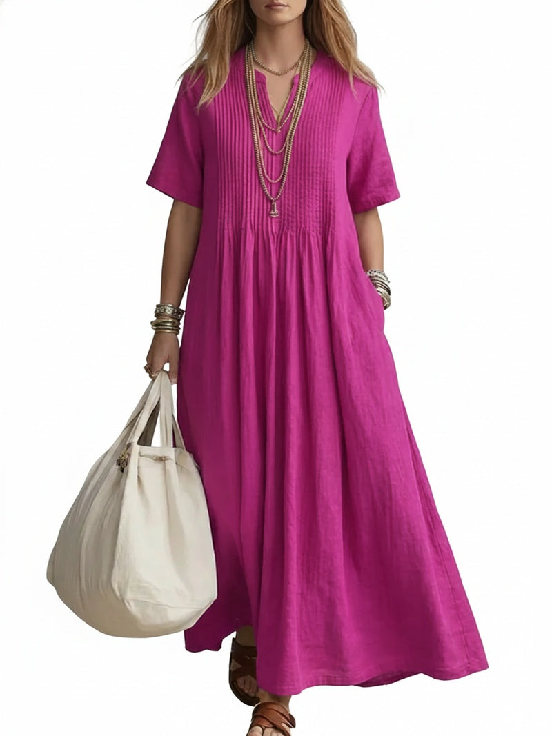 Women's Maxi Dress Short Sleeve with V-Neck