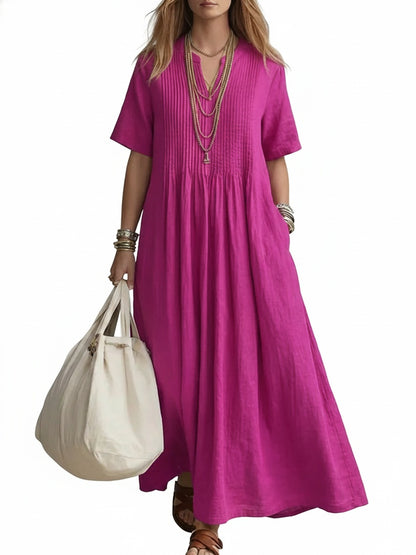 Women's Maxi Dress Short Sleeve with V-Neck