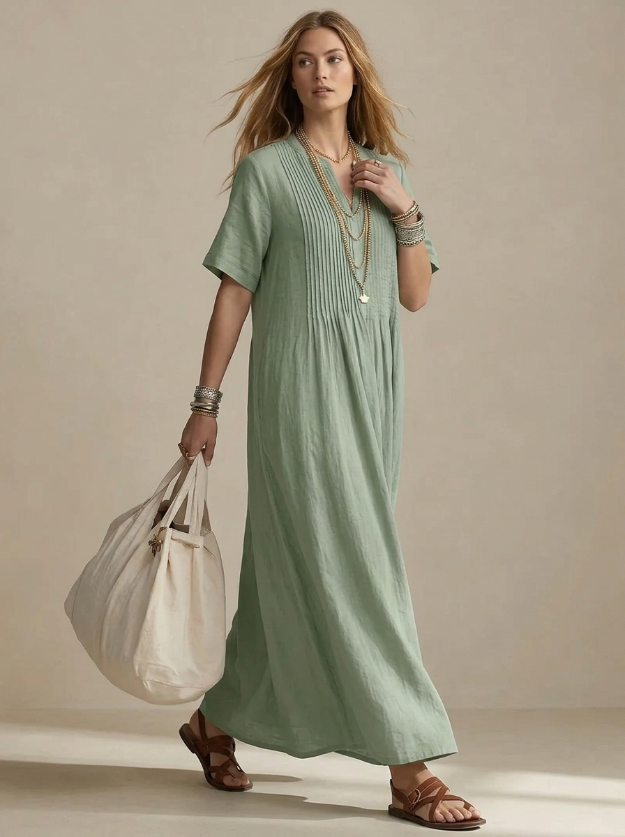 Women's Maxi Dress Short Sleeve with V-Neck