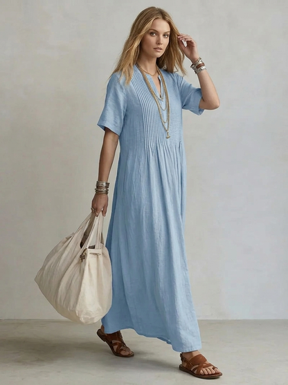 Women's Maxi Dress Short Sleeve with V-Neck