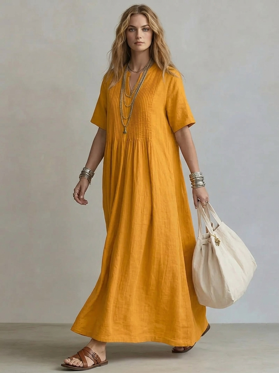 Women's Maxi Dress Short Sleeve with V-Neck 