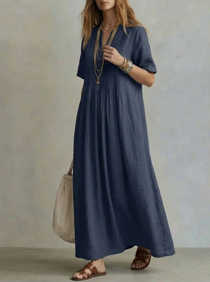 Women's Maxi Dress Short Sleeve with V-Neck