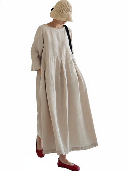 Women's Maxi Dress Three-Quarter Sleeve Round Neck Oversized A-Line with Pockets
