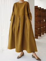 Women's Maxi Dress Three-Quarter Sleeve Round Neck Oversized A-Line with Pockets
