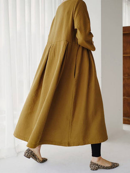 Women's Maxi Dress Three-Quarter Sleeve Round Neck Oversized A-Line with Pockets