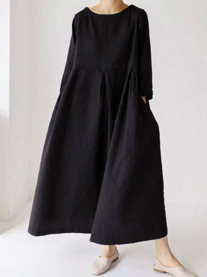 Women's Maxi Dress Three-Quarter Sleeve Round Neck Oversized A-Line with Pockets