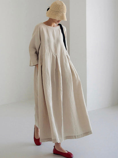 Women's Maxi Dress Three-Quarter Sleeve Round Neck Oversized A-Line with Pockets