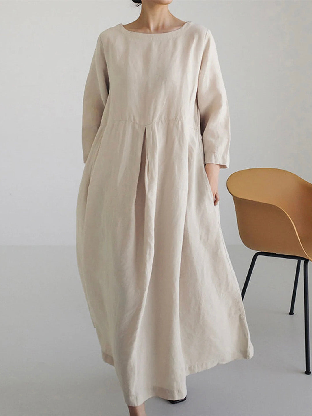 Women's Maxi Dress Three-Quarter Sleeve Round Neck Oversized A-Line with Pockets