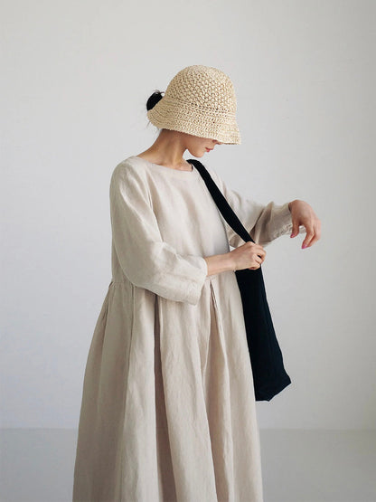 Women's Maxi Dress Three-Quarter Sleeve Round Neck Oversized A-Line with Pockets