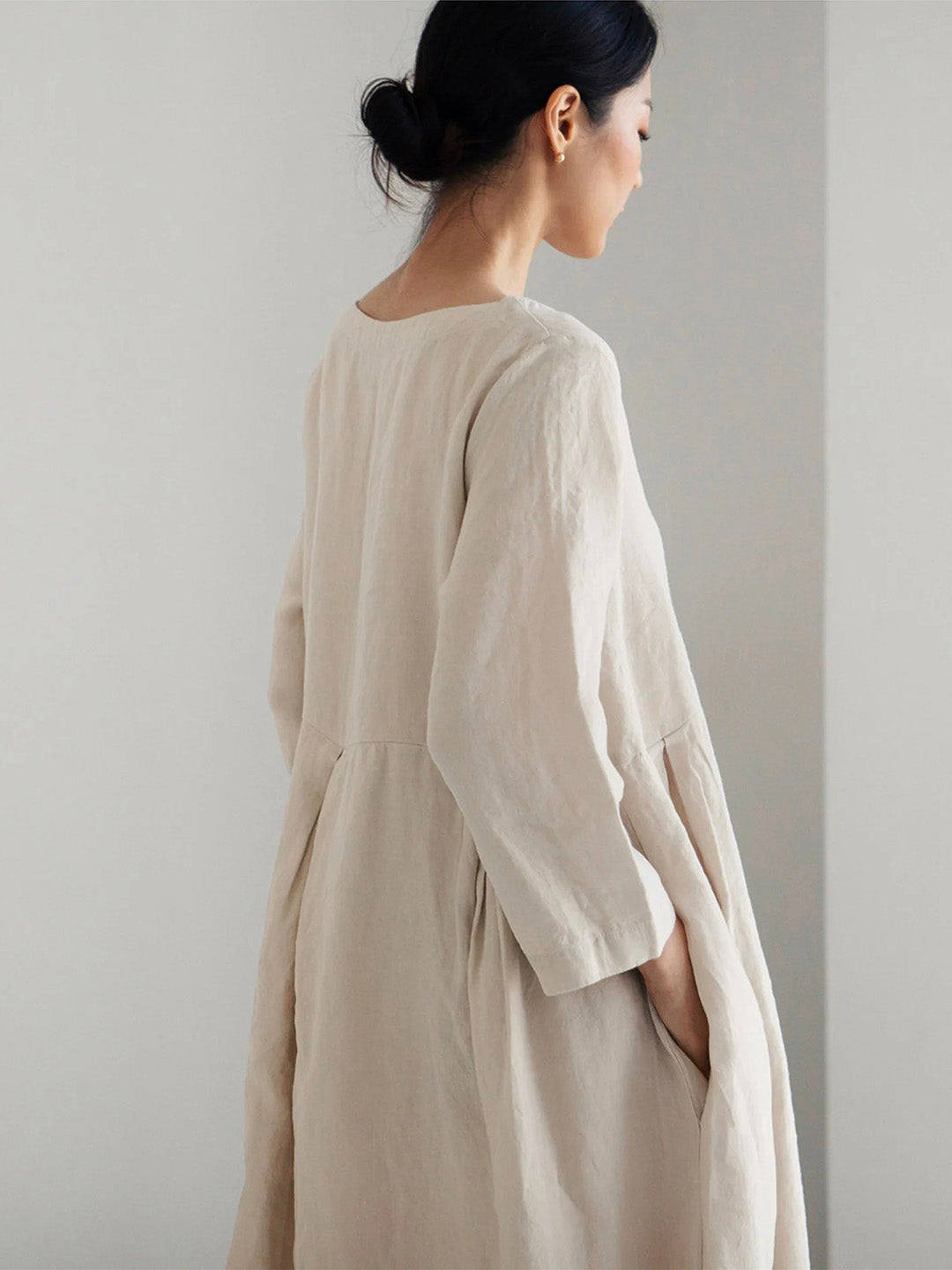 Women's Maxi Dress Three-Quarter Sleeve Round Neck Oversized A-Line with Pockets
