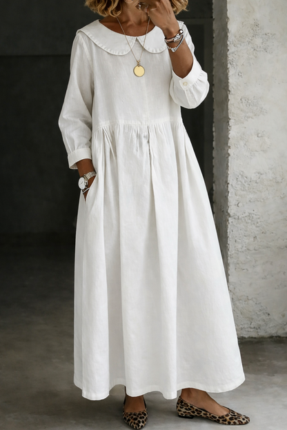 Women's Maxi Dress with Peter Pan Collar and Long Sleeves