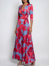 Women's Maxi Dress with V-Neck, Three-Quarter Sleeves and A-Line Skirt