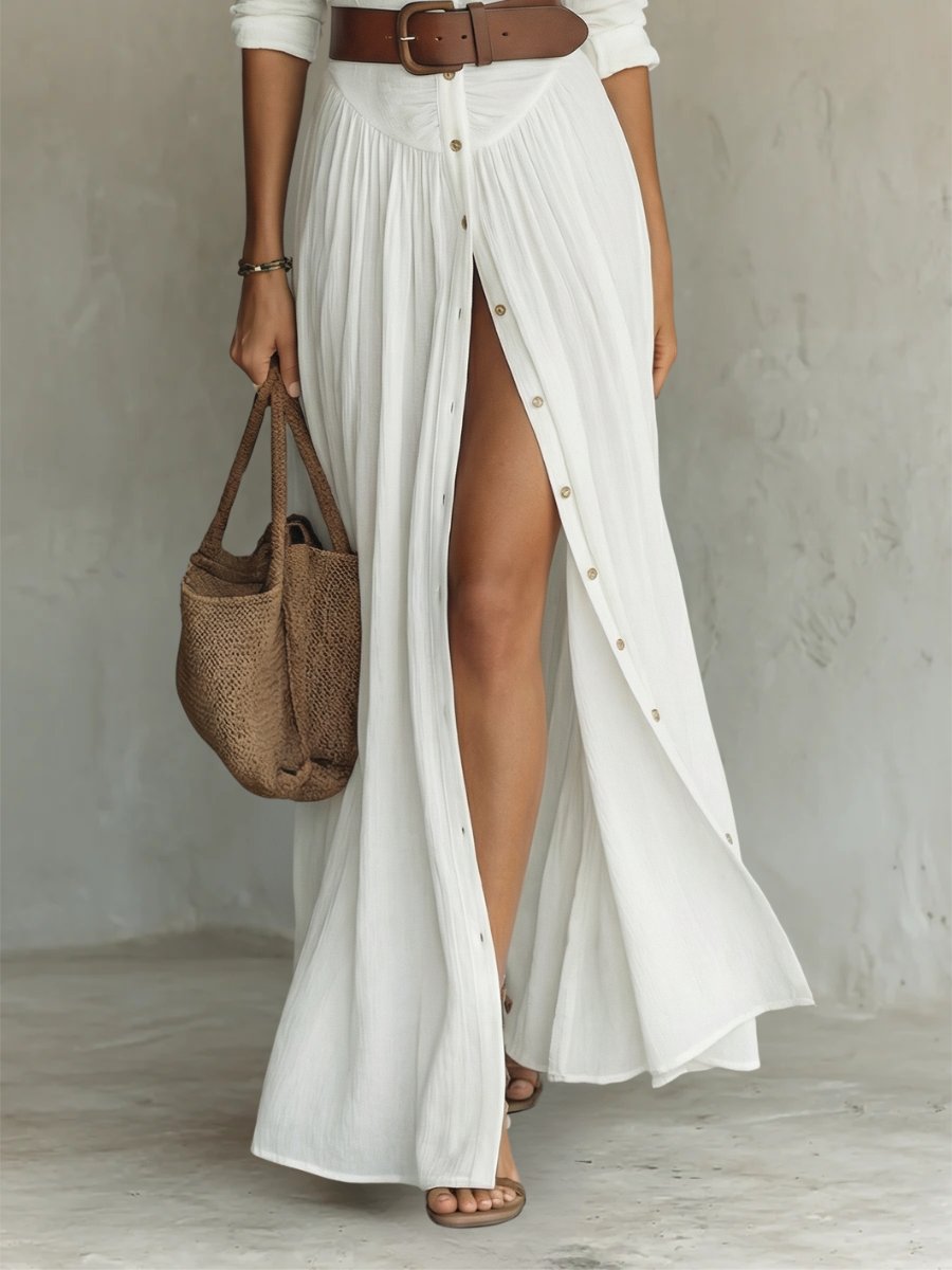 Women's Maxi Shirt Dress with Button Closure and Belt