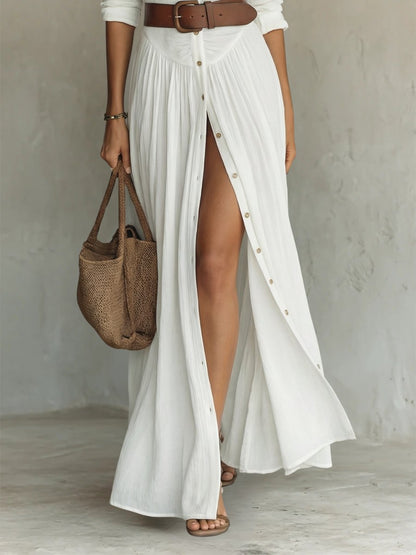 Women's Maxi Shirt Dress with Button Closure and Belt