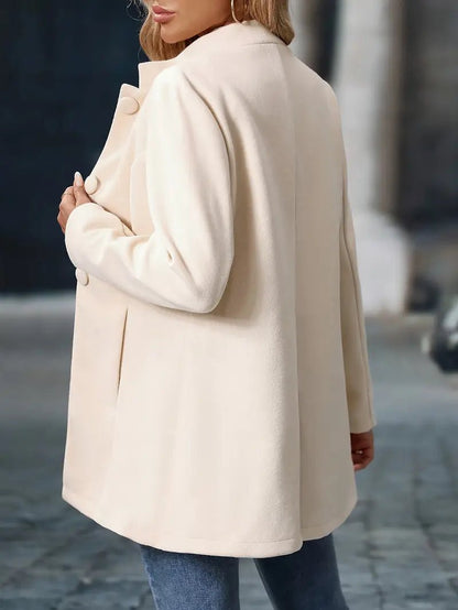 Women's Mid-Length Jacket with Stand Collar and Button Closure