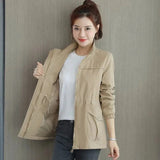Women's Mid-Season Jacket with Stand Collar, Drawstring Waist and Zip Closure