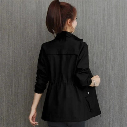 Women's Mid-Season Jacket with Stand Collar, Drawstring Waist and Zip Closure