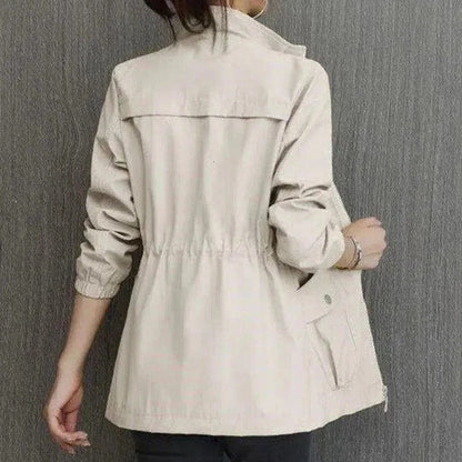 Women's Mid-Season Jacket with Stand Collar, Drawstring Waist and Zip Closure