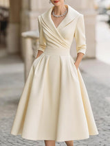 Women's Midi Cocktail Dress with V-Neck, Wrap Bodice and A-Line Skirt