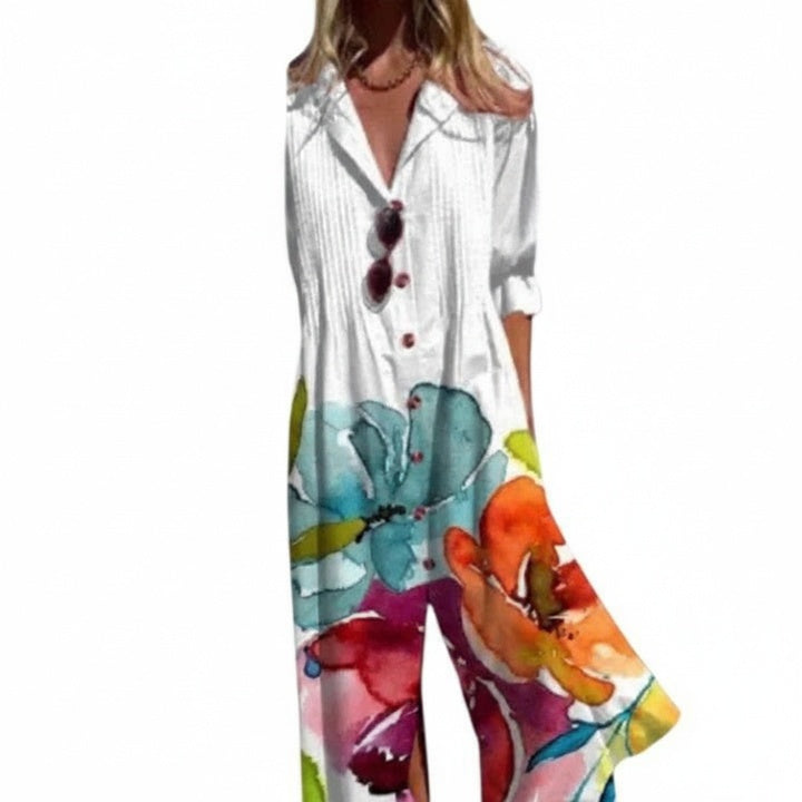 Women's Midi Dress with Button-Front and Printed Relaxed Fit