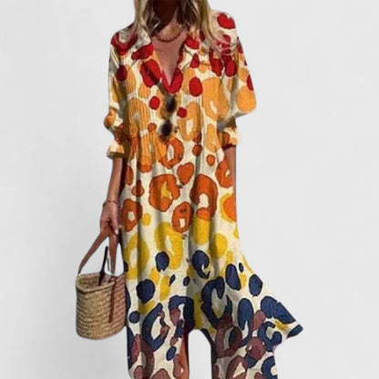 Women's Midi Dress with Button-Front and Printed Relaxed Fit